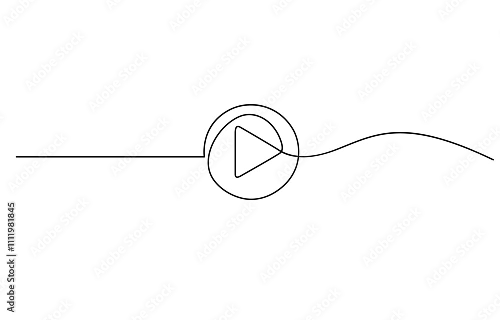 Poster the play button is drawn as a continuous single line, one continuous drawing of a play button, play 