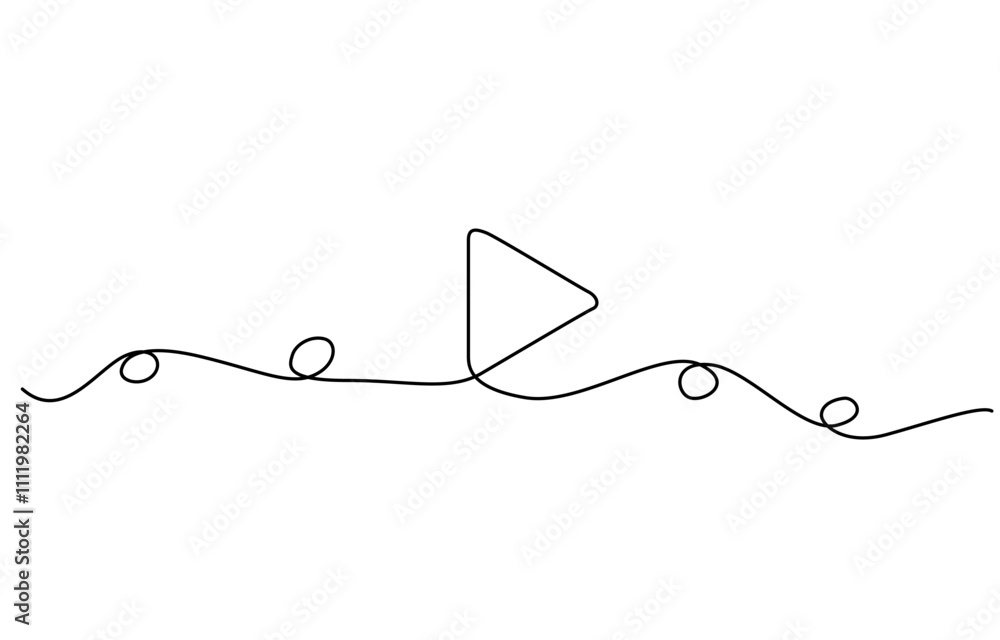 Poster the play button is drawn as a continuous single line, one continuous drawing of a play button, play 