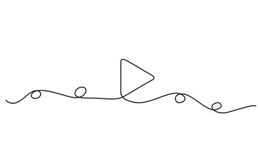 The play button is drawn as a continuous single line, One continuous drawing of a play button, Play button one line background. One continuous line drawing of play button. Vector illustration.