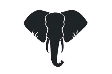 Elephant head silhouette, black and white tribal style animal illustration, vector graphic elephant
