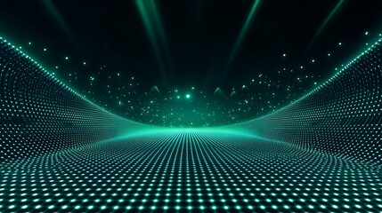 Obraz premium Futuristic Digital Landscape with Neon Lights and Grid Pattern in a Vibrant Green and Black Color Scheme