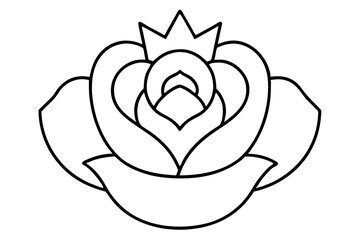 A simple Crowned Rose line art vector white background