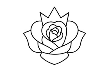 A simple Crowned Rose line art vector white background