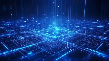 Obraz premium Futuristic Digital Network with Glowing Lines and Particles in a Dark Abstract Environment