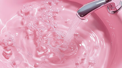 Pink water flowing from a faucet