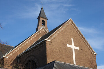 Historic church building in Noord-Brabant, Nederland featuring distinct architecture and a...