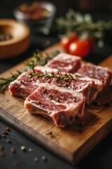Obraz premium Wooden cutting board with raw meat