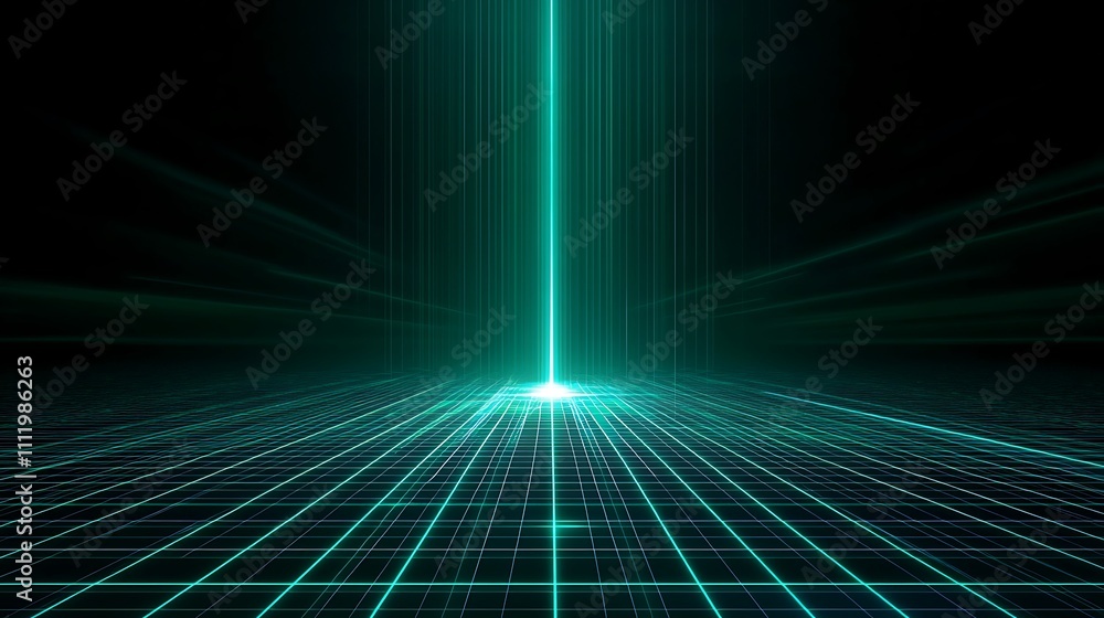 Aufkleber futuristic green laser beam in dark environment with lines and grids creating neon glow effect