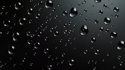 Close-up of glossy water droplets on a black background, creating a serene and sleek aesthetic.