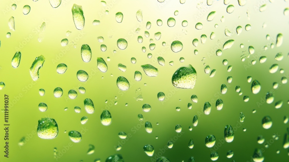 Aufkleber close-up of water droplets on a window, creating a refreshing and serene atmosphere with a blurred g