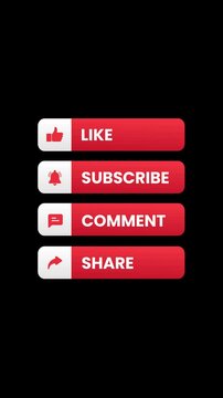 4k of pop up button animation of Subscribe, Like, Notification bell with black annd grennscreen background