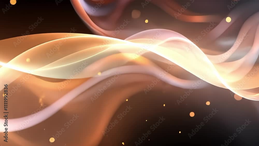 Aufkleber an abstract design featuring flowing waves of light and soft colors with scattered glowing particles