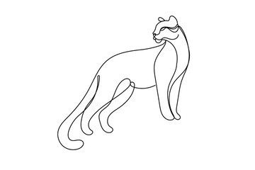 Line Art Wild Feline Cat Illustration. One Continuous Outline Curve Hand Drawn Sketch. Editable Vector Wavy Stroke. Flexible Drawn Line Form Trendy Modern Design. 