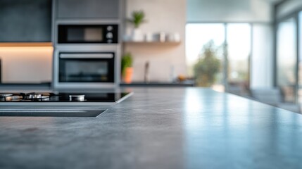 Modern Kitchen Countertop with Blurred Background