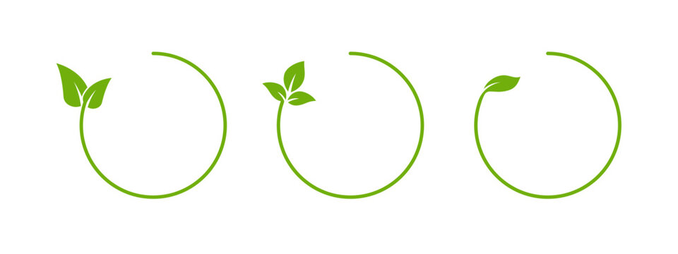 A minimalistic green leaf icon in a circular loop design, symbolizing sustainability, eco friendly products, and natural energy, perfect for logos and organic themes.