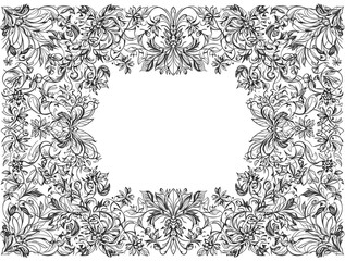 Botanical motif border pattern on white background, frame, design, leaves, foliage