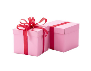 Obraz premium Two Pink and Red Gift Boxes with Ribbons Isolated on Transparent Background