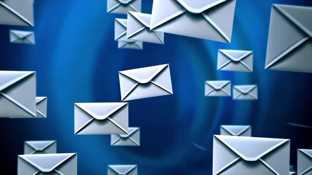 A collection of floating, 3D envelopes representing email or digital communication.