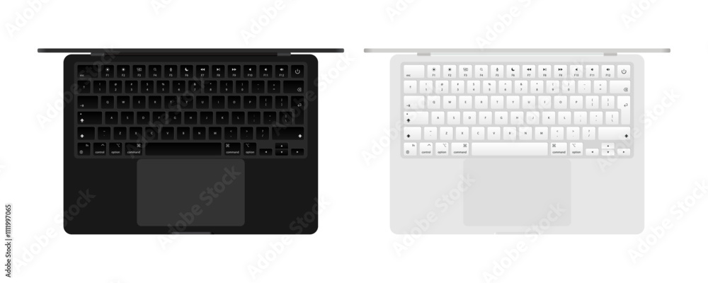 Poster modern black and white laptop computer with touchpad - top view isolated on white background. vector