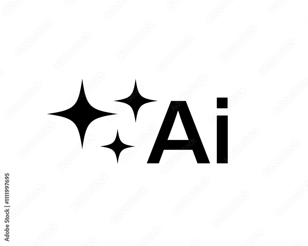 Aufkleber modern ai icon set featuring black gradient elements, minimalist symbols, and futuristic typography,