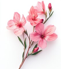 Fototapeta premium Delicate pink flowers on a white background, perfect for spring or summer themes, greeting cards, or feminine designs.