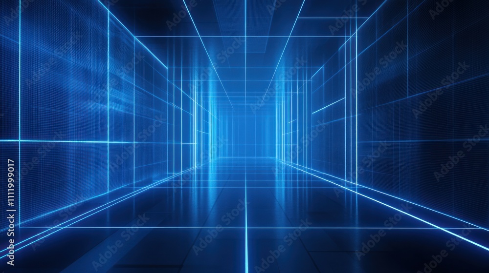 Aufkleber dark blue background with abstract light lines digital network design for tech or presentations
