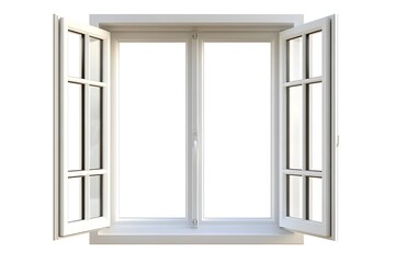 Fototapeta premium Open white window with glass panes, isolated on transparent background
