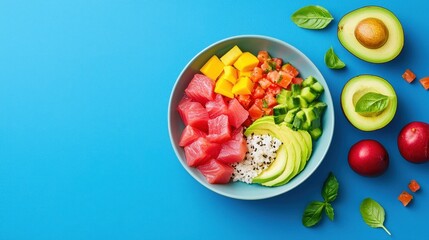 Fresh and Colorful Fruit Bowl with Avocado and Vegetables