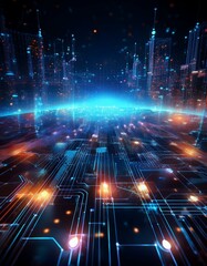 Obraz premium Futuristic Digital Network Concept: Global Technology Innovation