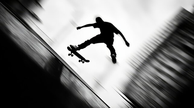 Fototapeta Silhouette of skateboarder in mid-air.