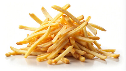 Golden French Fries on White Background