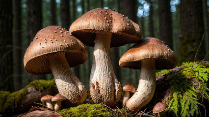 Fototapeta premium cluster of small mushrooms with brown caps
