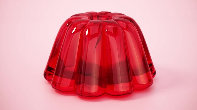3D animation of a red jelly on pink background