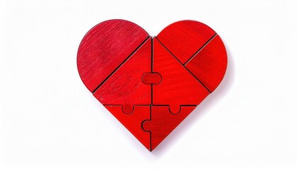 Red Wooden Heart Puzzle Design. Perfect Symbol for Valentine's Day, Love, and Women's Day Gifting or DIY Craft Inspiration for Unique, Romantic Handmade Decorations and Keepsake Art Projects