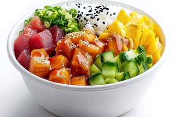 Colorful Bowl of Fresh Sushi Ingredients with Rice and Vegetables