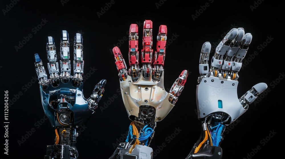 Aufkleber this captivating image showcases three distinct robotic hands representing advanced technology, inno