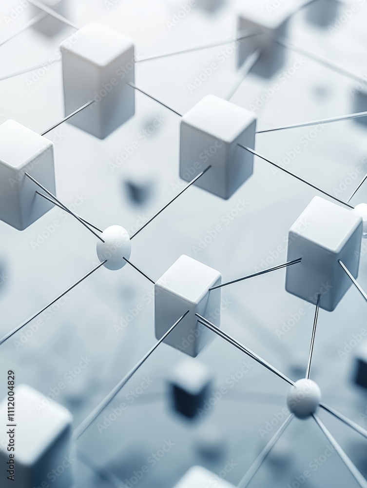 Poster interconnected blocks representing a secure network showcasing stability, technology, connectivity, 