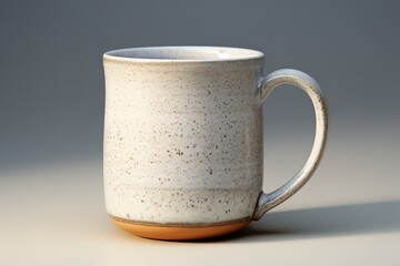 side view of handmade rough mug isolated on white
