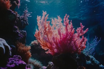 Obraz premium Explore the underwater beauty of vibrant coral - Stunning underwater coral showcasing vibrant colors and rich marine life symbolizes beauty, biodiversity, tranquility, resilience, and ecosystem health