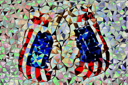 Guantes de boxeo americanos en mosaico con relieve hecho con piedras de colores 