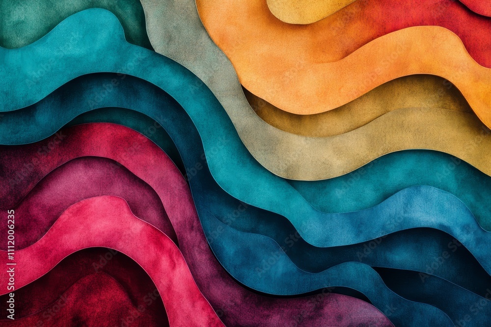 Poster explore the vibrant layered wave design with a rich texture - vibrant waves of colors create a dynam