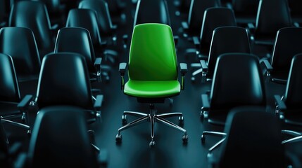 Obraz premium Green Chair Among Black Chairs