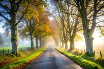 Naklejka premium collection of creative and unique background images captures the serene beauty of fog in nature, bustling cities, and tranquil villages. Featuring soft, misty textures, and atmospheric details, these 