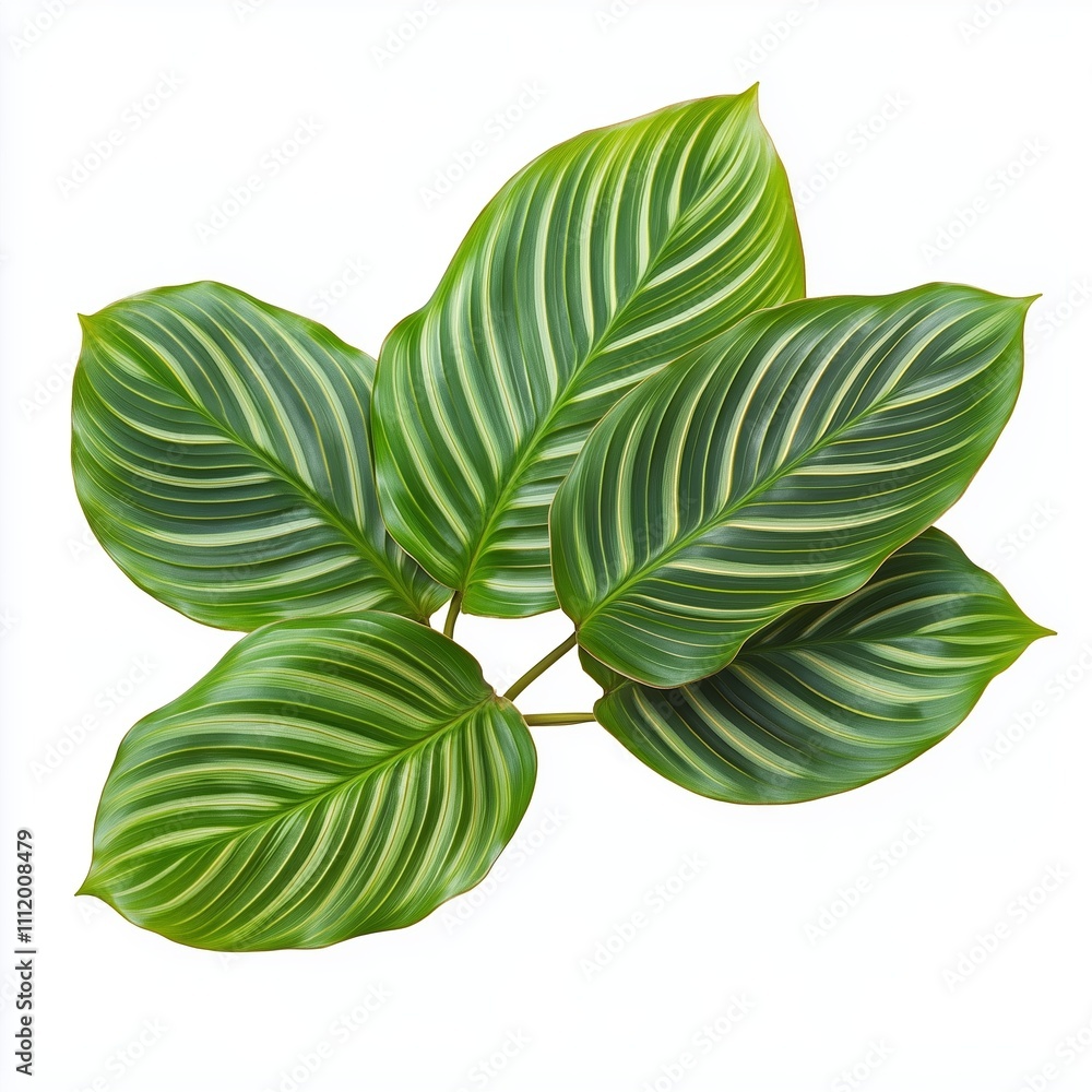 Poster striking green leaves with intricate patterns displayed prominently against a white background in a 