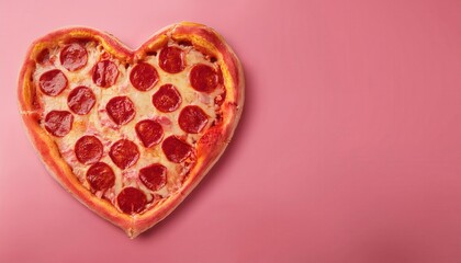 Heart Shaped Pepperoni Pizza on Pink Background. Perfect Valentine's Day Gift for Foodie Lovers. Romantic Dinner Ideas or Creative Social Media Campaigns for Love and Affection Celebrations