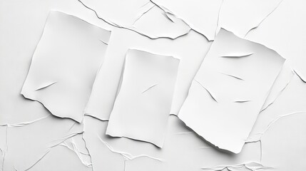 Obraz premium A minimalist arrangement of torn white paper on a textured background evokes a sense of simplicity and artistic creativity.