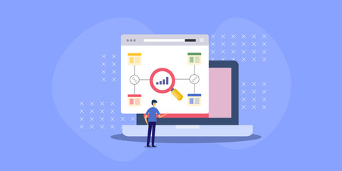 SEO website link building analytics and report concept. Search engine marketing and keyword content optimization.