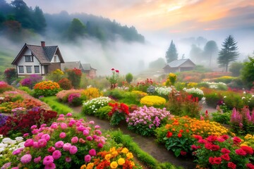 Obraz premium collection of creative and unique background images captures the serene beauty of fog in nature, bustling cities, and tranquil villages. Featuring soft, misty textures, and atmospheric details, these 