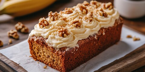 Loaf Cake with Cream Frosting and Walnuts