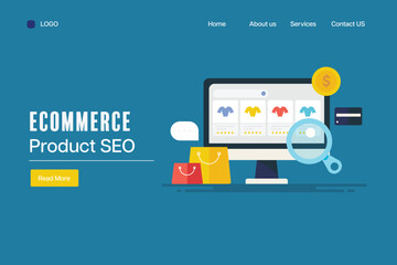 Optimized keyword-based product page, Ecommerce or web marketplace listing display on search page, online shopping store SEO concept.